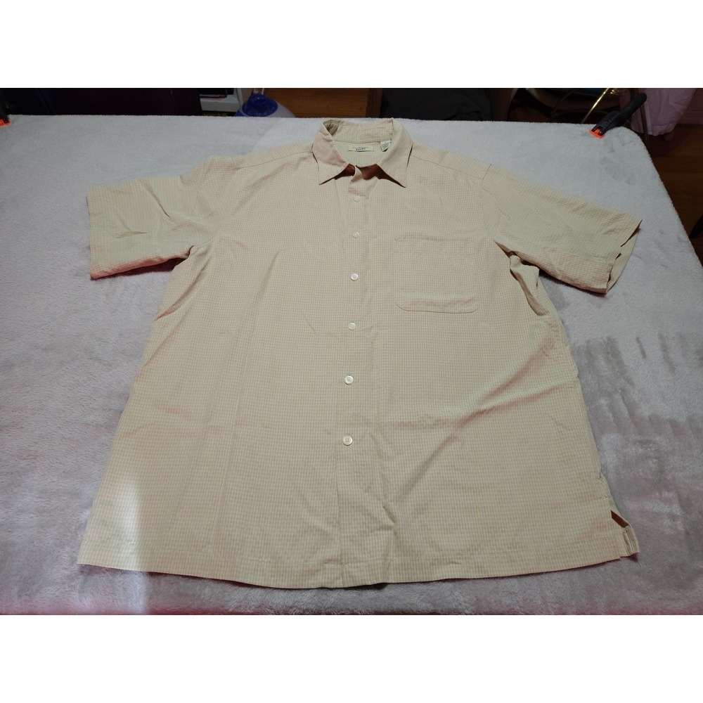 Caribbean‎ Blues Bowling Shirt Men L Beige Retro Travel Classic Vintage Comfort